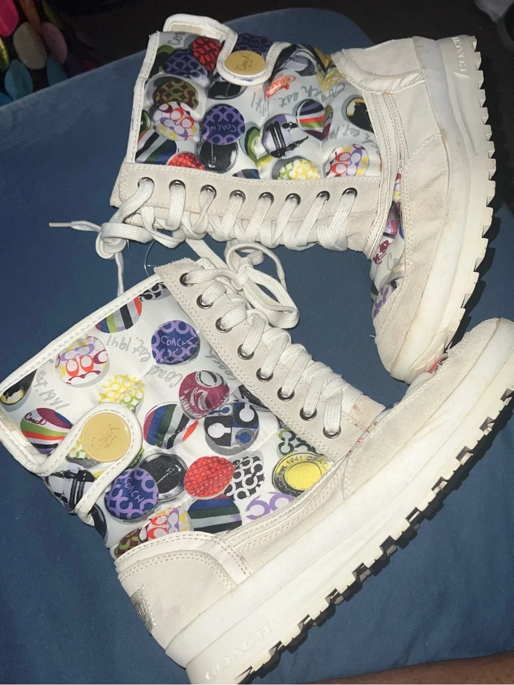 Coach White Multi-Logo Lace-Up High-Top Boots
